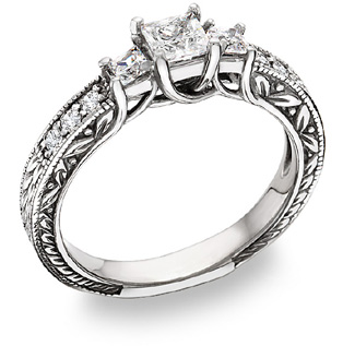 Victorian Princess Cut Three Stone Diamond Ring